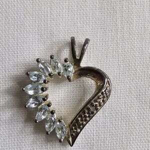 Vintage Ross Simmons Sterling Silver Blue Topaz Diamond Heart Pendant